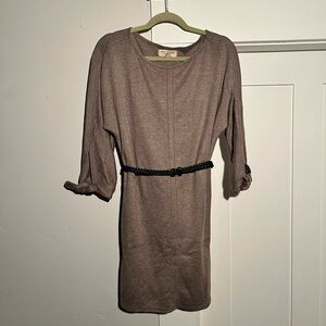 Max Studio Tan Heavy Cotton 3/4 Sleeve Dress with Pockets! S